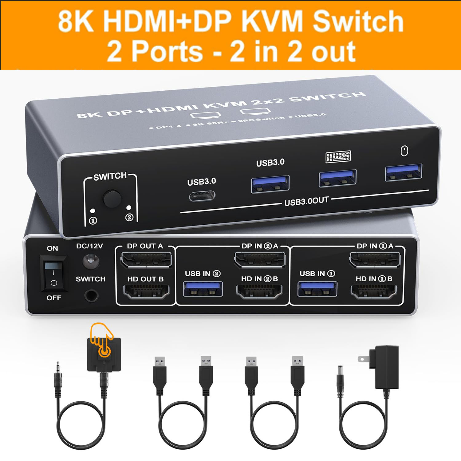 Hdmi Kvm Switch 4 Port Dual Monitor - 8K 디스플레이포트 HDMI KVM 스위치, 2개