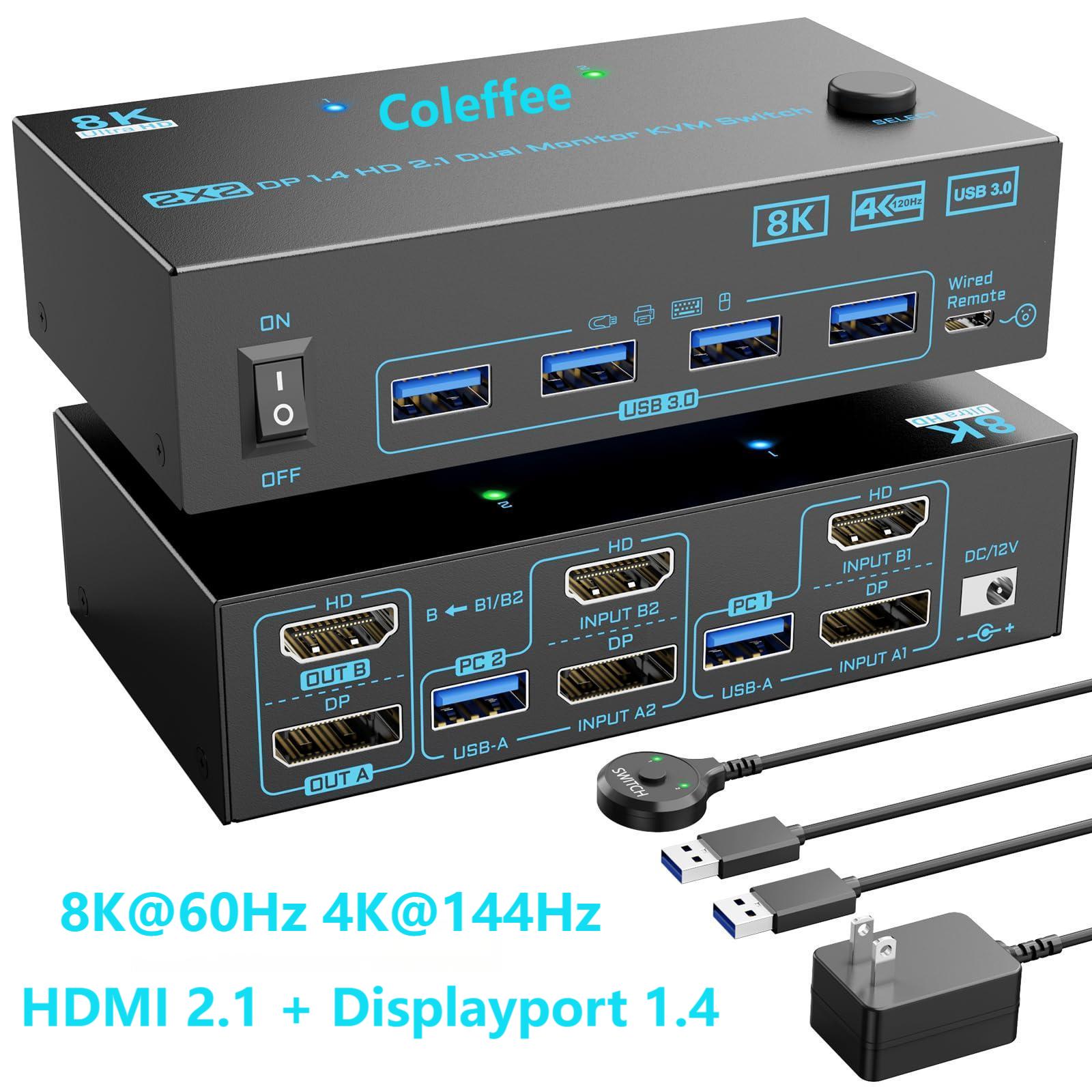 Hdmi Kvm Switch 4 Port Dual Monitor - 4K@144Hz KVM 스위치 모니터 2개 컴퓨터