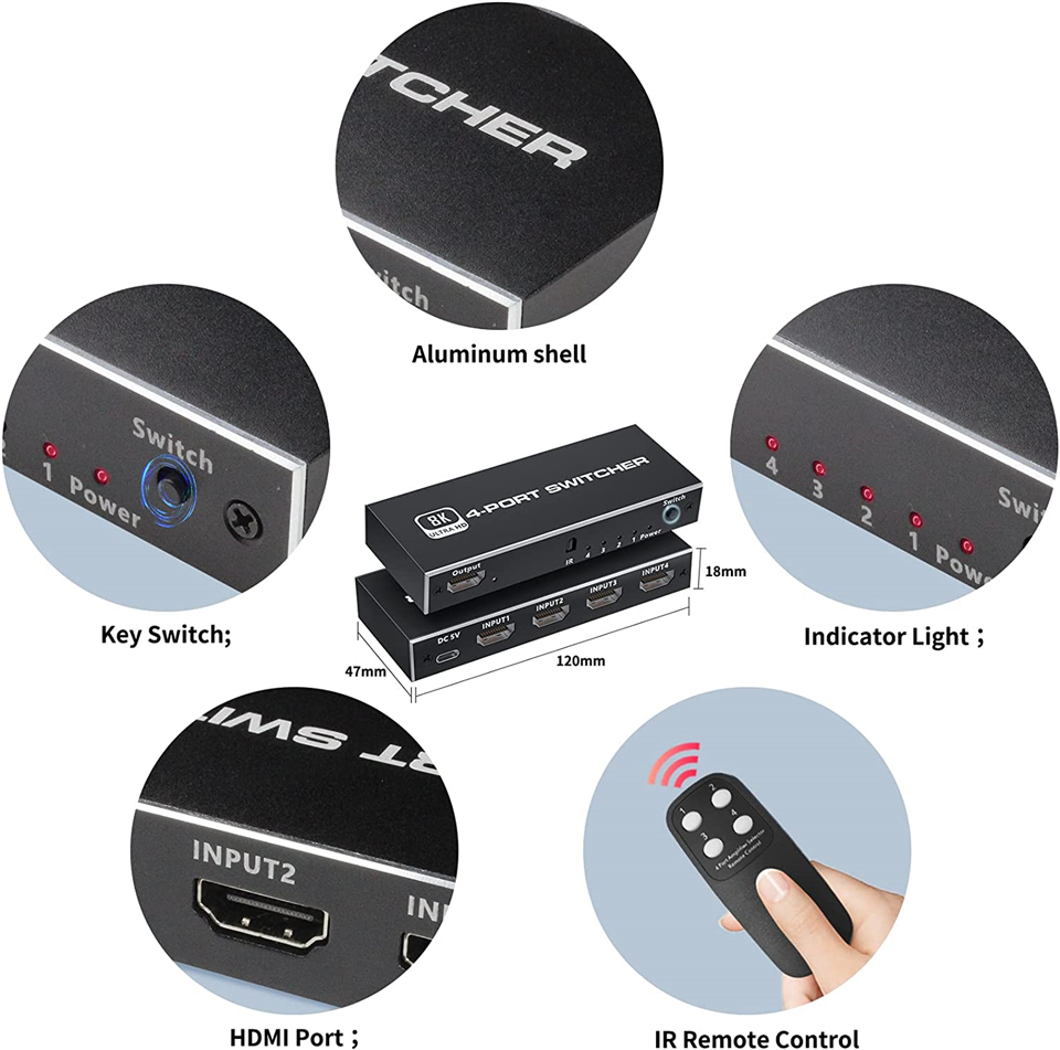 2026 스위처 HDMI 2.1 호환 4입력 1출력 2 - Hdmi Splitter 1 In 4 Out 4K 60Hz 리뷰 및 가격