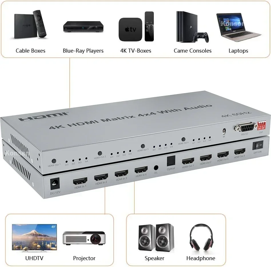HDMI 트루 매트릭스 스위치 스플리터 선택기, 광학  - Hdmi Matrix Switch 4X4 4K 60Hz 리뷰 및 가격