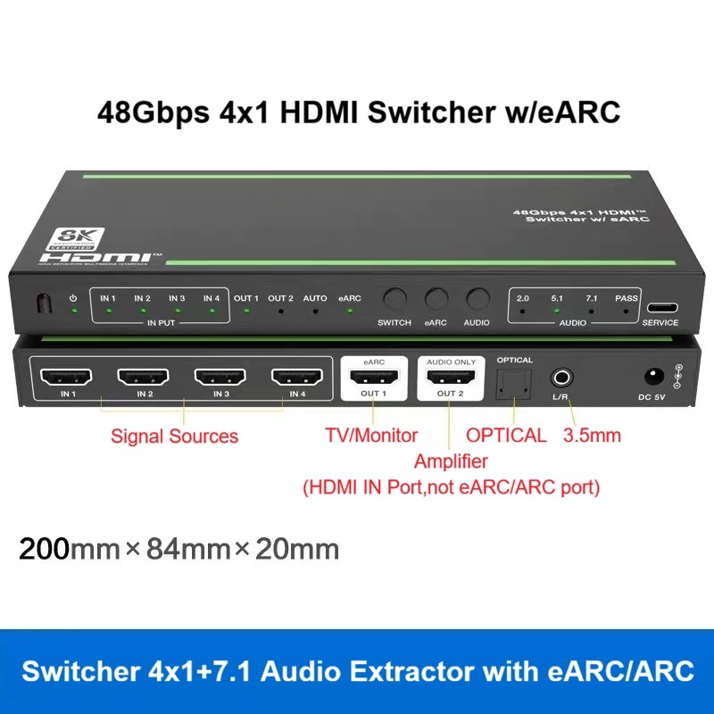 4K 120Hz HDMI 2.1 스위처, 4x1 오디오 - Hdmi Audio Extractor Earc 7.1 리뷰 및 가격