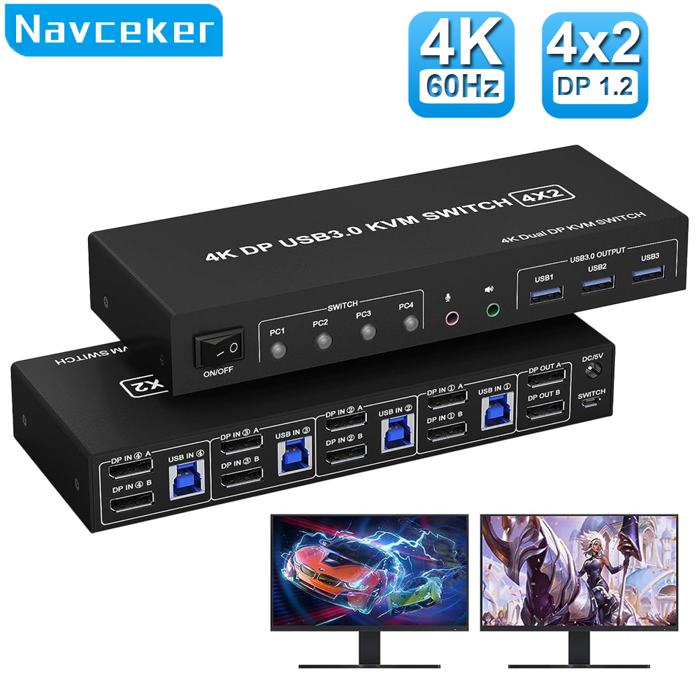 Navceker KVM 스위치 4 PC 2 모니터 디스 - Hdmi Kvm Switch 4 Port Dual Monitor 리뷰 및 가격