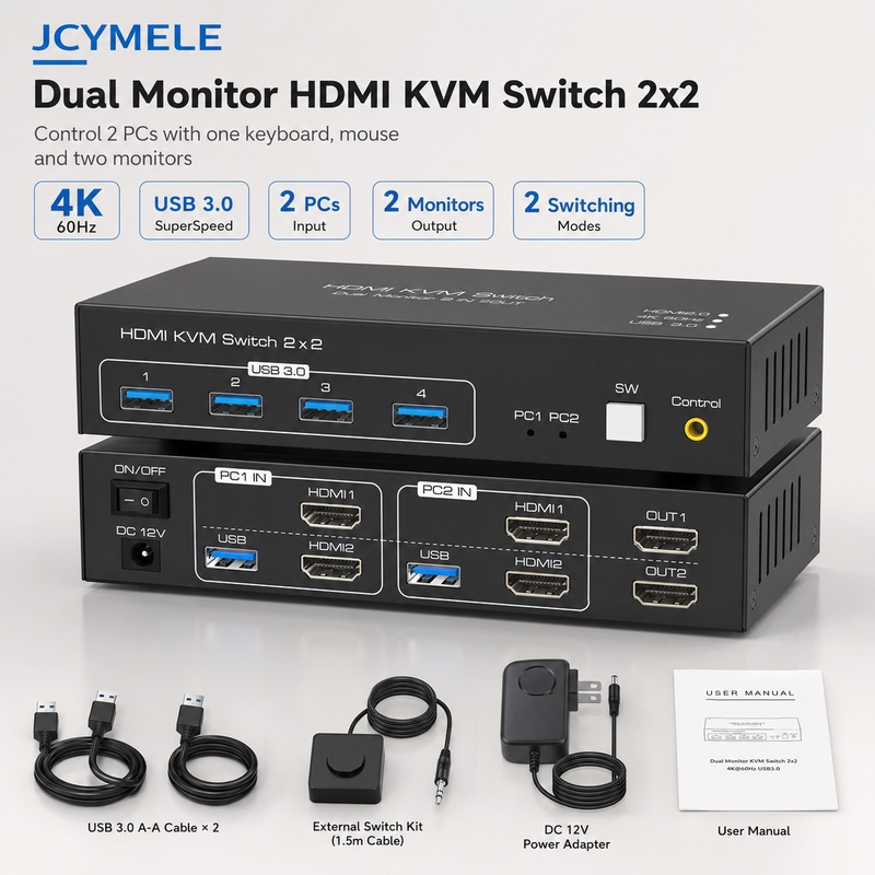 HDMI KVM 스위치 2대 컴퓨터 2대 모니터 4K  - Hdmi Kvm Switch 4 Port Dual Monitor 리뷰 및 가격
