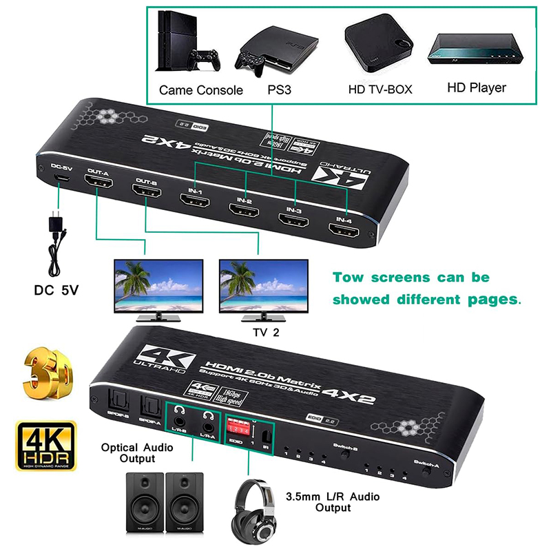 4K HDMI 매트릭스 스위치 4x2 4K@60Hz H - Hdmi Splitter 1 In 4 Out 4K 60Hz 리뷰 및 가격
