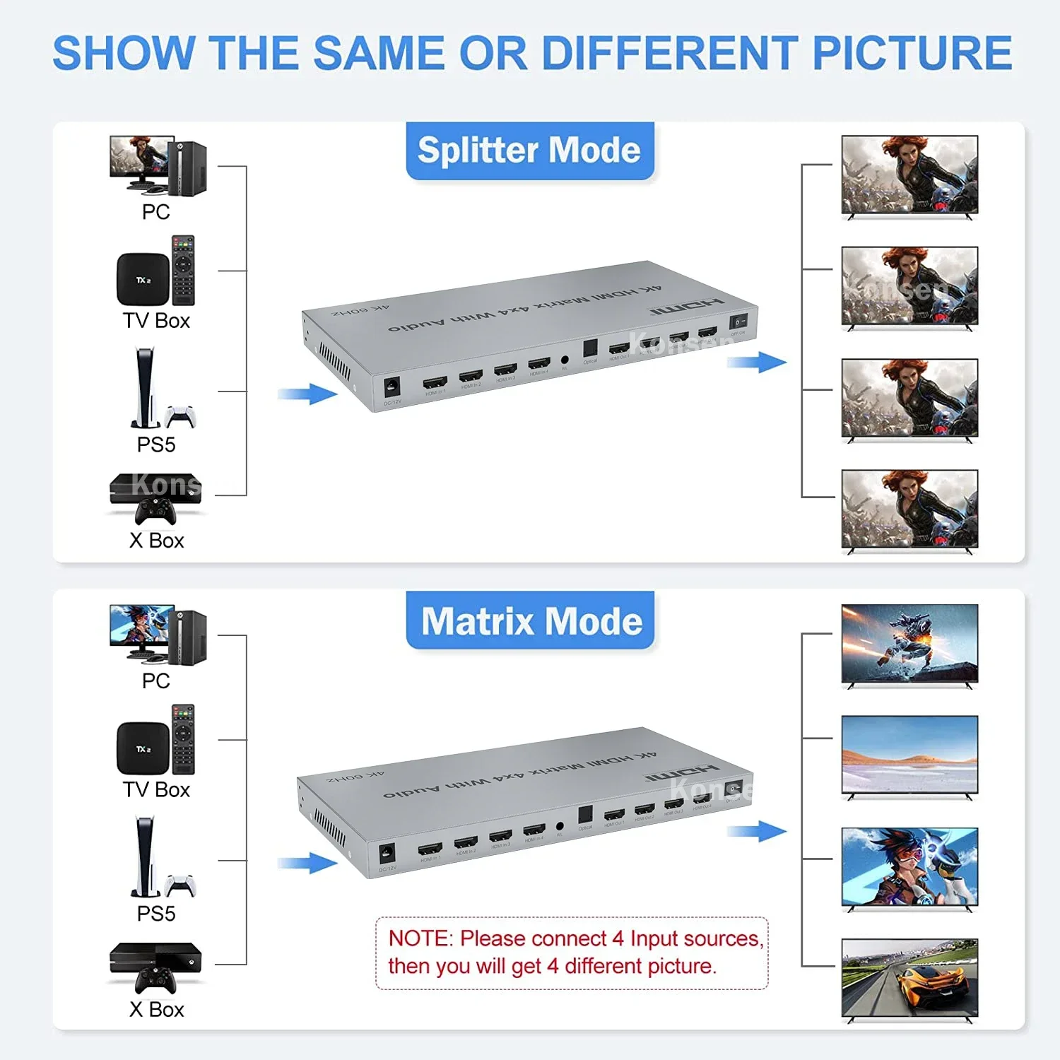 HDMI 매트릭스 비디오 스위치 스플리터 컨버터, 광학 - Hdmi Matrix Switch 4X4 4K 60Hz 리뷰 및 가격